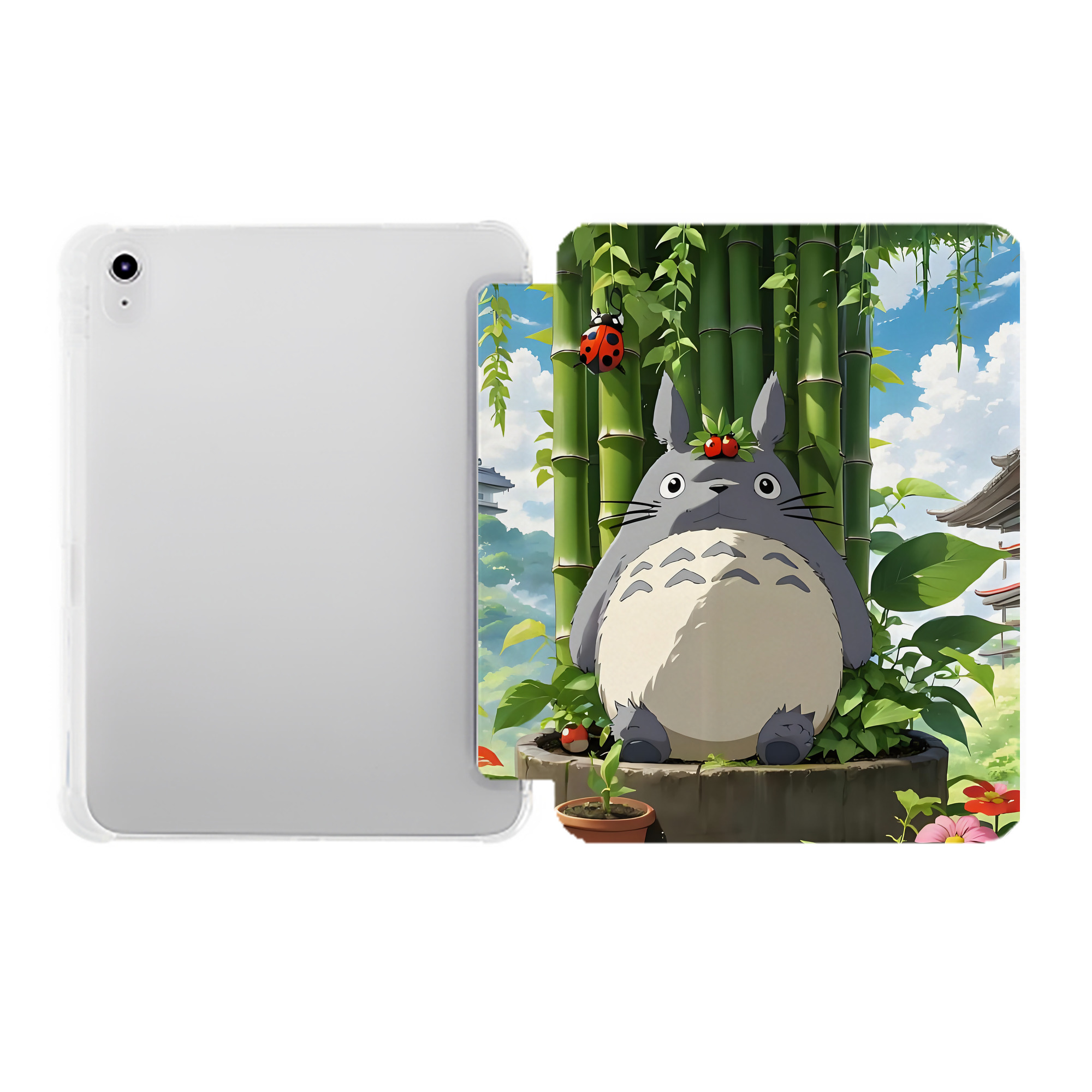（画像用） となりのトトロ 草壁メイ 草壁サツキ My Neighbor Totoro Satsuki Kusakabe Mei Kusakabe IPad ケース ペン収納付き 三つ折りスタンド PUレザー×シリコン 対応機種9.5/10.5/10.9インチ